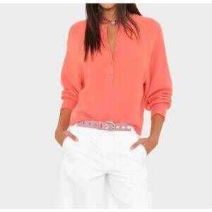 NWT XiRENA Griffin Coral Scoop Neck Button Pullover Sweater Size Large 🧡.